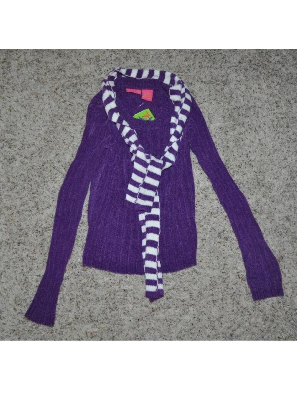 Girls Sweater & Scarf 14 Purple White Long Sleeve Ribbed 2 Pc Set Sugar